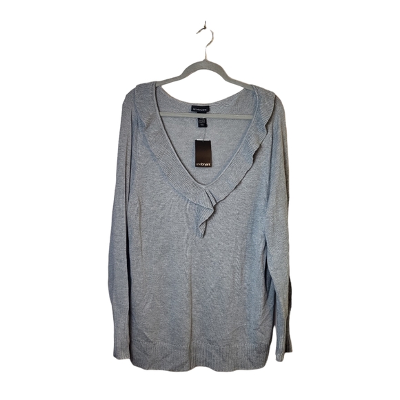 Lane Bryant Sweaters - Lane Bryant Gray Ruffle Neck Angora Blend Sweater Size 18
